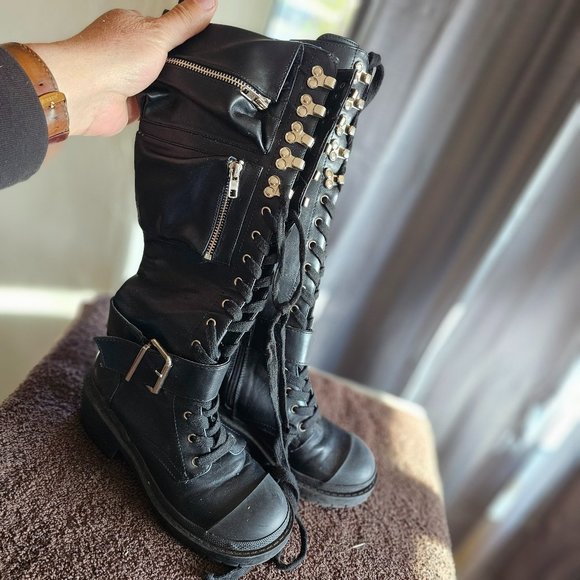 Knee High legging simulated leather child's lace up boot
